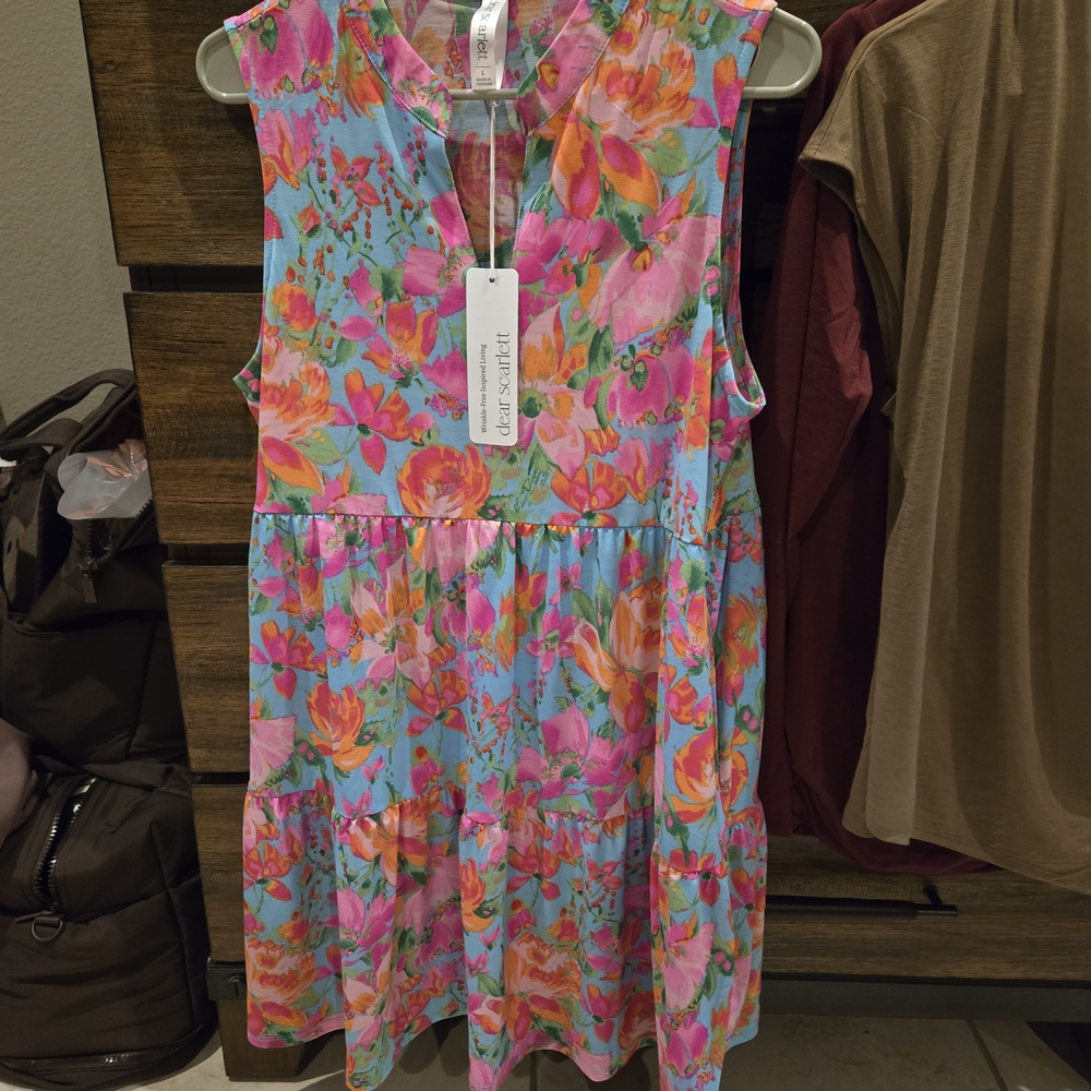 Dear Scarlett Vibrant Floral Dress - Pink and Blue Size Large